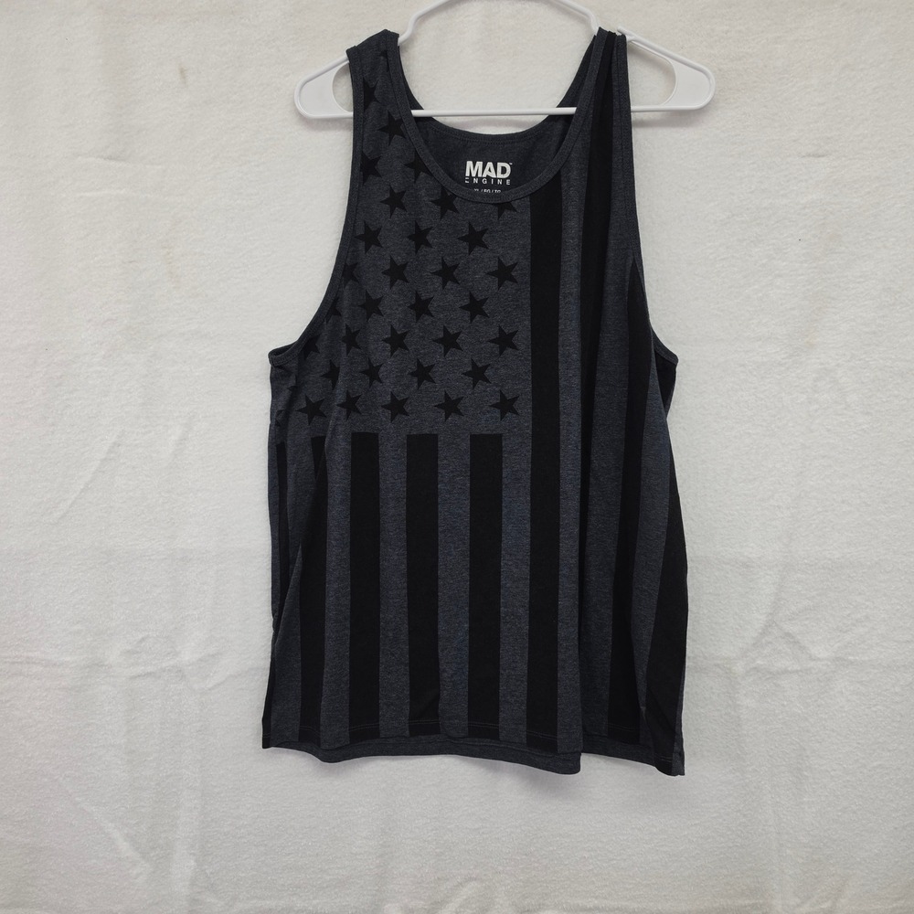 XL Mad Engine Mens American Flag Tank Top Charcoal Grey Black Stars Stripes XL